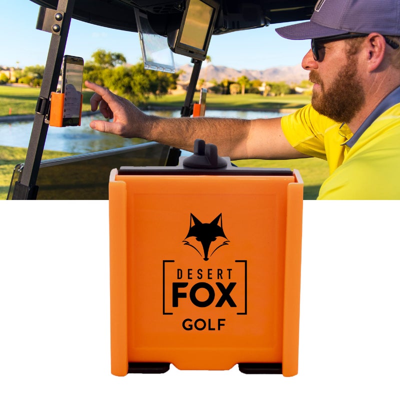 DESERT FOX GOLF حامل هاتف DESERT FOX GOLF - حامل هاتف عربة جولف قابل للتعديل مع حزام آمن لتطبيقات GPS والجولف بدون استخدام اليدين - يناسب جميع الأحجام - برتقالي - Image 1